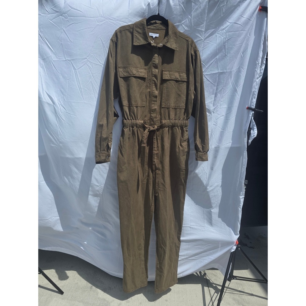 Good American Utility Jumpsuit Brown/Olive Long Sleeve Boiler Suit Size 2